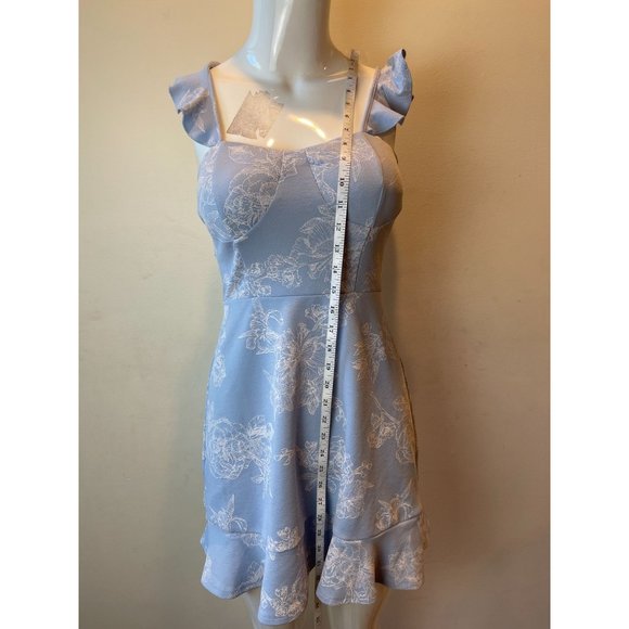 Material Girl Womens Floral Mini Dress Built-in Bra Backless Blue White SZ Small - Picture 6 of 9